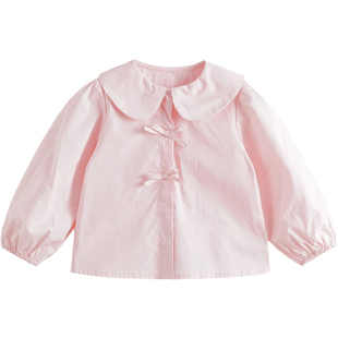 马克珍妮女童可爱蝴蝶结娃娃领衬衫宝宝衬衣2025年秋装新款551658