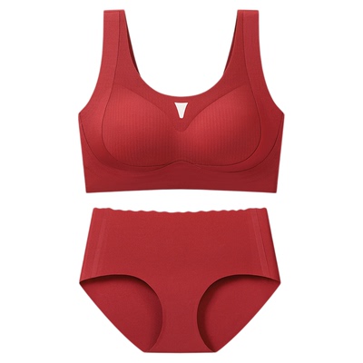 2025新款文胸套装红色本命年美背