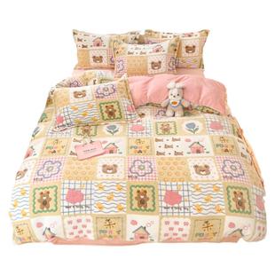 卡通可爱牛奶绒四件套2024新款冬天加厚珊瑚绒宿舍床单被套床品