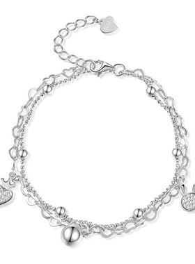 韩版925银双层简约爱心纯银铃铛