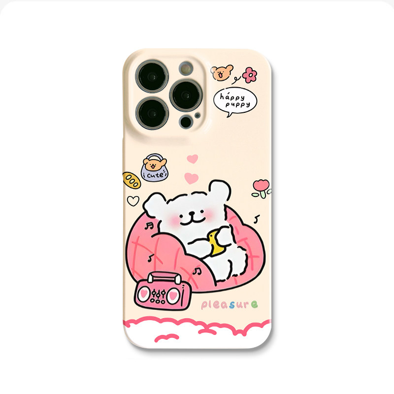 休闲小狗适用苹果17promax菲林手机壳iPhone16全包软壳华为P80小米VIVOX300荣耀一加OPPO韩版ins风保护套奶油