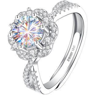 银戒指女一克拉莫桑石钻戒999纯银情侣对戒女士情人节礼物送女友