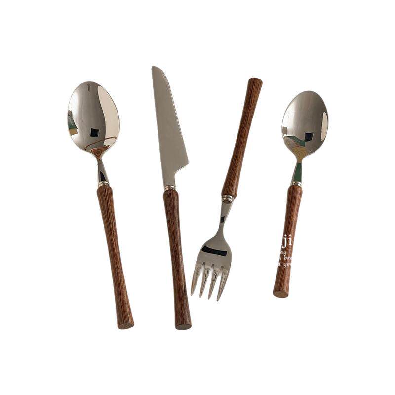 复古木柄不锈钢刀叉勺套装