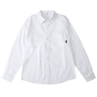 中小学生女童纯白花边长袖衬衫 男童全纯棉白色衬学院风校服园服