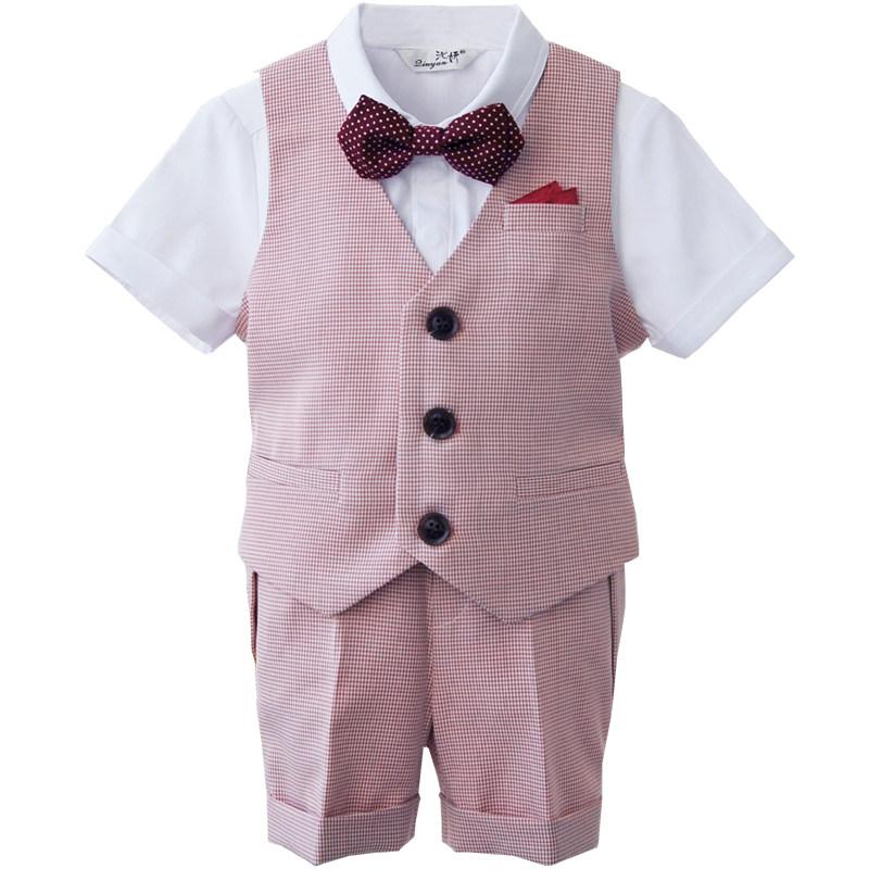 男童西装三件套周岁套装粉色夏季西服/小西装