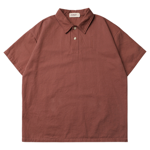 蒙马特先生 日系文艺简约纯色POLO衫夏季短袖工装口袋宽松T恤衫男
