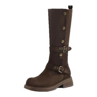 星期六英伦风西部骑士靴子2025秋冬新款美拉德厚底长筒靴两穿短靴