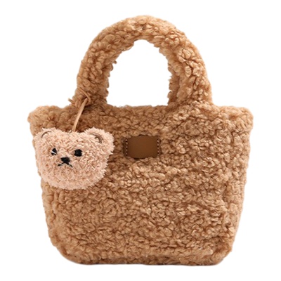 可爱小熊毛绒托特包女毛茸茸手提