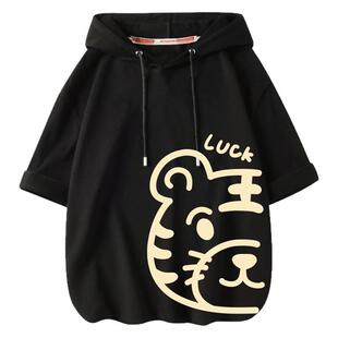 短袖t恤男夏季2026新款ins潮牌半袖连帽卫衣青少年初中生学生上衣