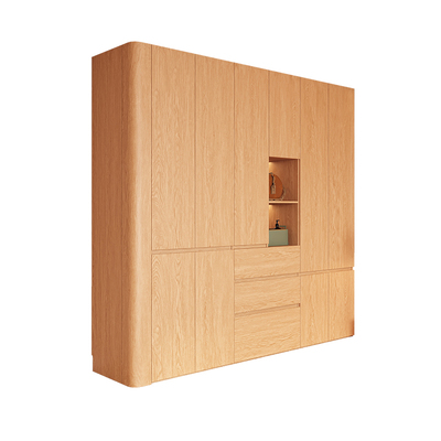 定制橡木全实木分段式免拉手衣柜原木风圆弧储物柜平开门储物衣橱