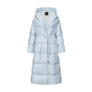 艾莱依气质长款收腰鹅绒服冬季新款时尚松弛感连帽腰带保暖外套