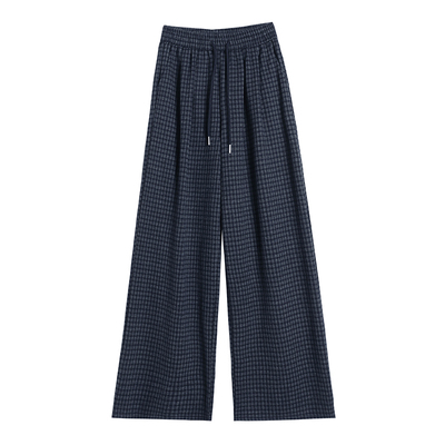 毛呢格子阔腿裤女小个子休闲长裤