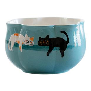 梵汝 粉引手绘猫咪主人杯花口茶杯高端品茗杯功夫茶具女士专用杯