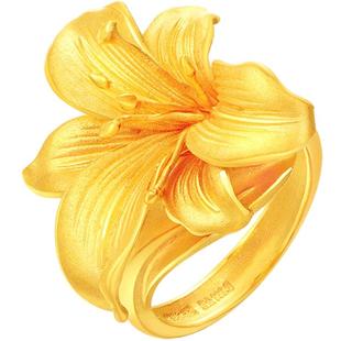 赛菲尔足金999.9黄金戒指百年好合百合首饰婚嫁庆套装结婚礼物女