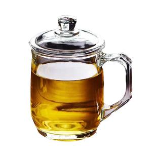 青苹果耐热玻璃茶水杯带盖茶饮杯加厚把手泡茶杯子办公家用喝水杯