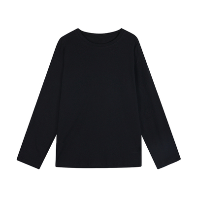 Maven Lin 重磅棉麻织|黑色圆领长袖t恤女宽松休闲打底衫防晒上衣