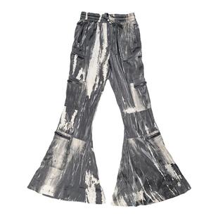 QUORRA S CHORD原创水波粼粼缎面扎染喇叭裤运动剪裁多口袋松紧腰