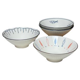 日式面碗个人专用精致陶瓷釉下彩8寸高脚汤面碗高级感斗笠碗家用