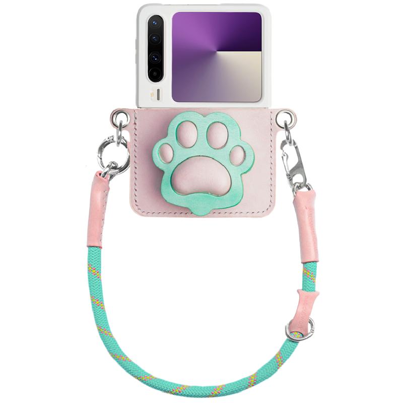 两针一线适用华为purax手机壳新款小米mixflip2甜甜圈折叠支架pocket2高级感zflip6挂绳斜挎oppon3全包防摔壳