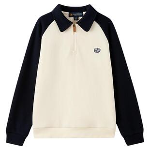 elandkids衣恋童装男童女童T恤25年冬学院风刺绣插肩袖polo领上衣