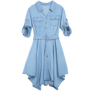 betu百图设计感不规则摆牛仔连衣裙女2026年夏季新款短袖衬衫裙