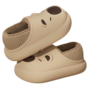 卡皮巴拉防水棉拖鞋女童冬季2025新款室内毛绒保暖外穿亲子棉鞋男