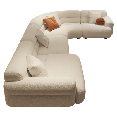 纳威法式奶油风L型弧形布艺沙发