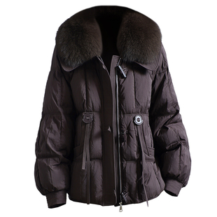 进口狐狸毛领大衣女2026冬韩版宽松显瘦保暖鹅绒羽绒服真皮草外套