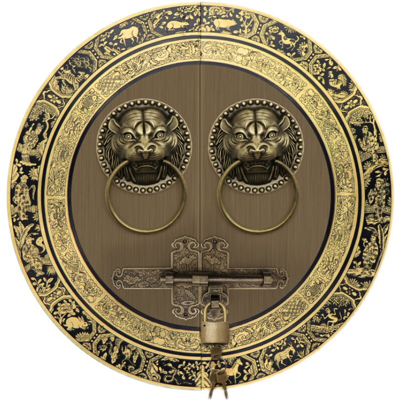 仿古大门锁扣拉手中式纯铜狮子头兽头门环别墅庭院木门栓插销把手
