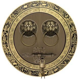 仿古大门锁扣拉手中式纯铜狮子头兽头门环别墅庭院木门栓插销把手