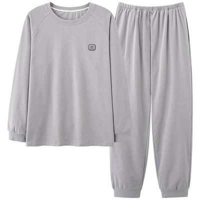 睡衣男士秋冬季保暖德绒磨毛薄绒长袖圆领套头束口家居服纯色套装