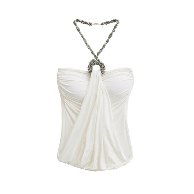 古早风重工挂脖褶皱抹胸背心上衣