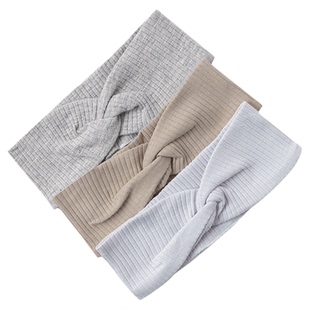 PENDY 新生儿发带宝宝防风护囟门帽初生婴儿纯棉交叉结宽边发饰