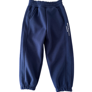 小字母男童纯色加厚加绒休闲长裤中大童时尚运动卫裤保暖收口裤子