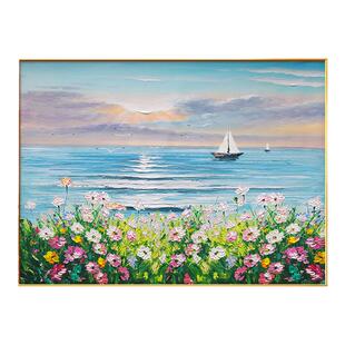 一帆风顺北欧风格大海餐厅装饰画高档现代简约高级感背景墙壁挂画