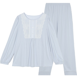 安莉芳2025年新款女士棉透气春秋家居服长袖长裤简约古风睡衣套装