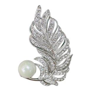 羽毛满钻奢华气质珍珠胸针高档大衣别针女羊绒胸花秋冬外套配饰男