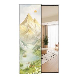 隐藏式推拉全身镜静音奶油风卧室暗藏穿衣隐形试衣镜玄关装饰挂画