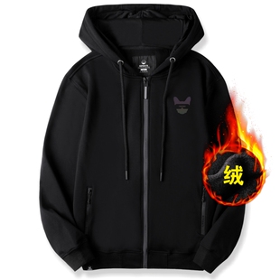 KERWATS青少年秋冬款小狗头反光 胸花加绒加厚卫衣外套男带帽夹克