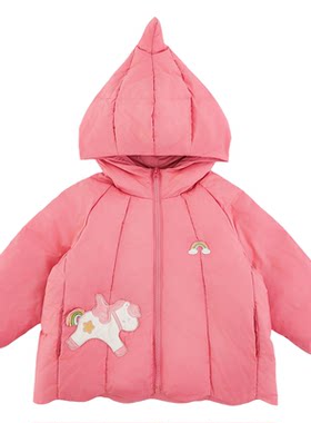 幼悠女童2025冬季新款粉色木马羽绒服95白鸭绒保暖儿童连帽外套潮