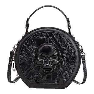 欧洲站哥特风朋克金属骷髅头压花小众暗黑系手提单肩斜挎包手机包
