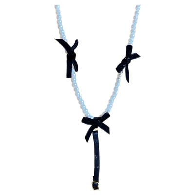 纯欲狙击~黑色蝴蝶结珍珠T字项圈锁骨链项链甜酷风辣妹脖颈链配饰