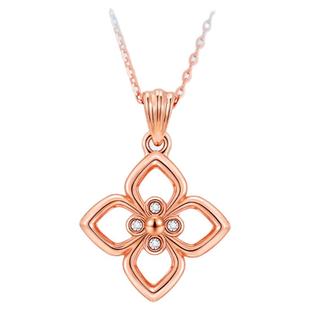 瑞恩钻饰18K金玫瑰金天然真钻四叶草吊坠项链送女友新年礼正品