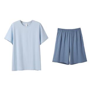 安之伴夏季男士纯棉睡衣简约纯色休闲短袖短裤可外穿家居服套装