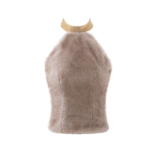 JELLOJELLO25冬满钻choker领毛毛拼接醋酸挂脖上衣