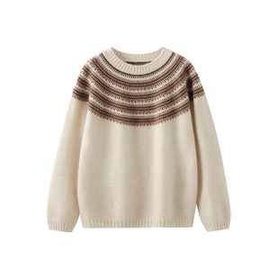 2025冬儿童圆领费尔岛提花纯山羊绒衫男童秋冬中大童女童打底毛衣