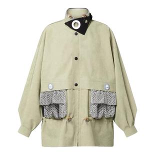 刘亦菲同款钩针口袋工装风衣外套女今年流行爆款宽松抽绳夹克上衣