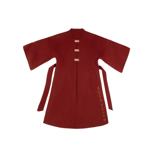 听旬余年冬季新中式改良红色方领披袄国风纯羊毛双面呢拜年大衣女