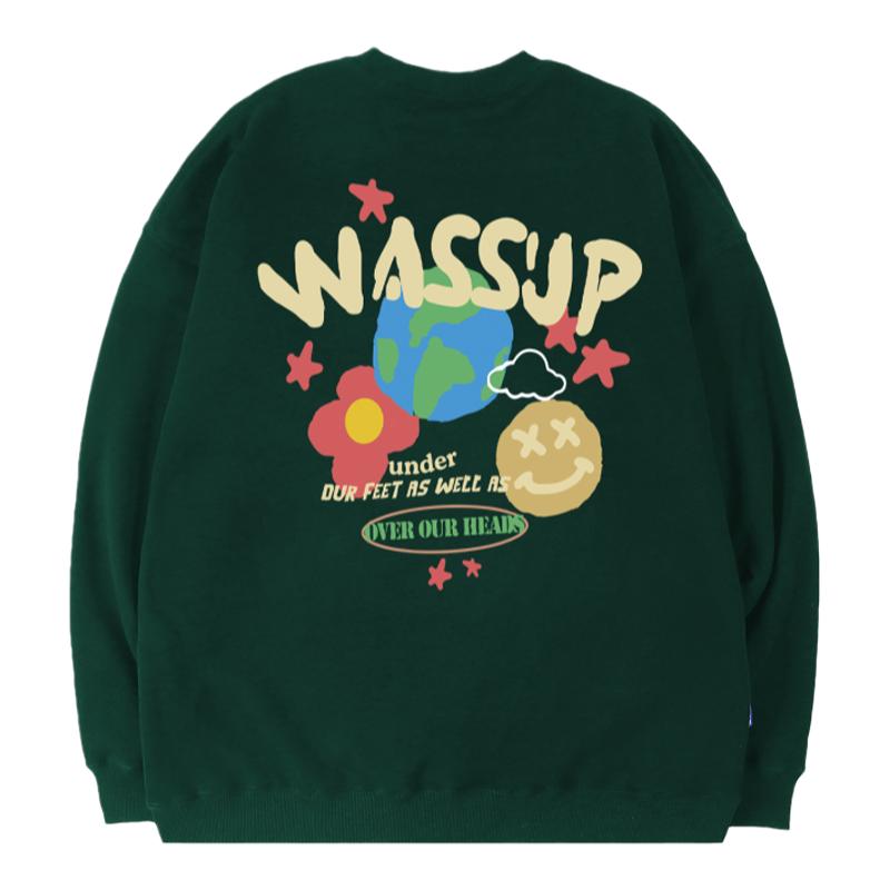 WASSUP涂鸦笑脸潮牌圆领卫衣