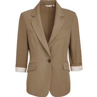 商场同款FF||仿佛春秋季卡其色直筒七分袖外套休闲西装女气质